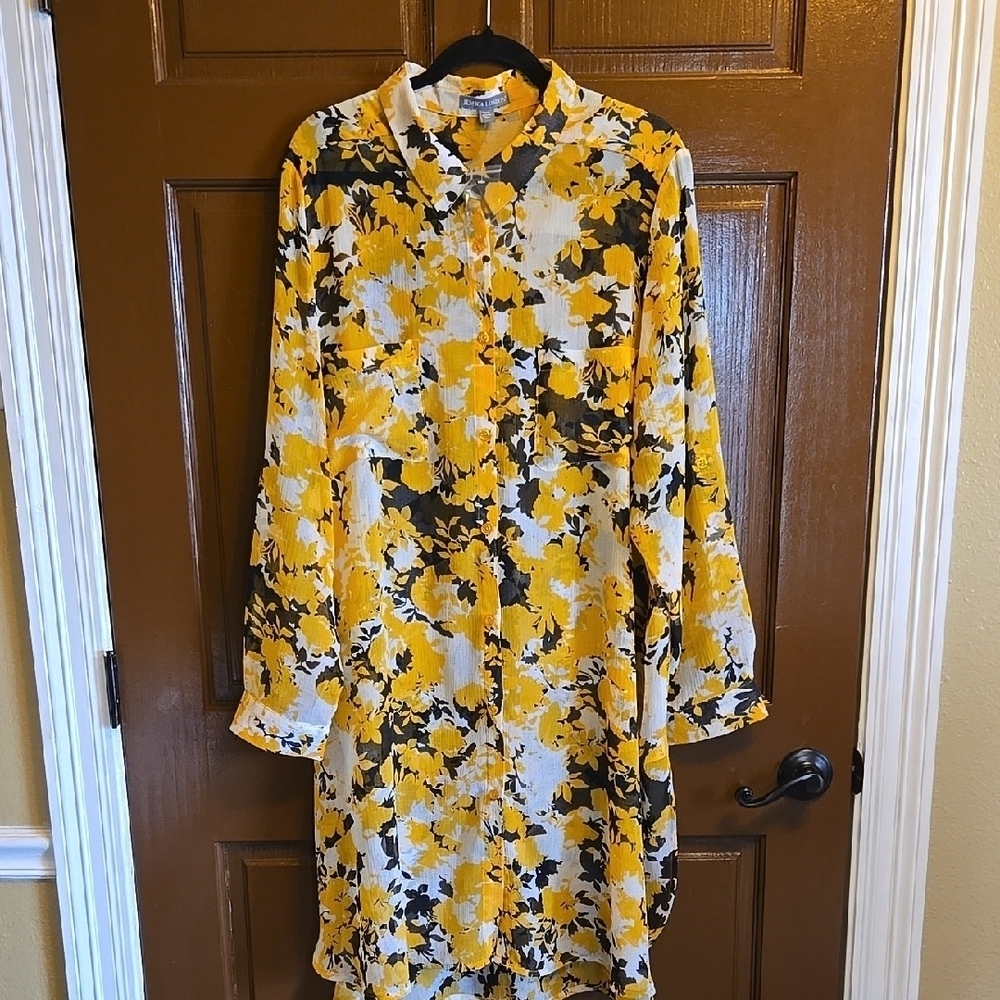 Jessica London-Gold,iv,blk print georgette long sleeved tunic 26W NWT.